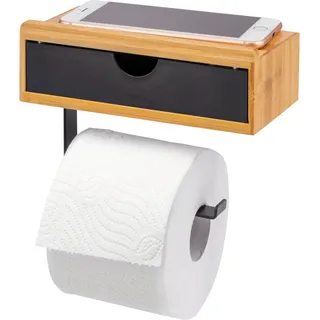 eluno Toilettenpapierhalter, 3in1-Funktion, Feuchttücherbox, Ablage, Bambus/Metall (Schwarz)