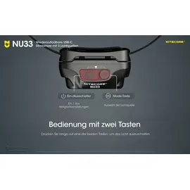 Nitecore NU33 Stirnlampe, wiederaufladbare USB-C Kopflampe mit 3 Lichtquellen, 700 Lumen