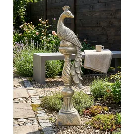 Beliani Gartenfigur Haarby Pfau Gold