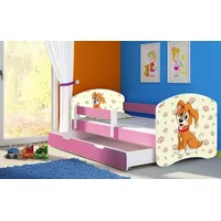 Luxusbetten24 Kinderbett Dream mit verschiedenen Motiven Dogs Smile - Rosa