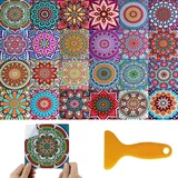 ZCYKJ Marokkanische Fliesenaufkleber, quadratisch, bunt, für Küche, Badezimmer, wasserdicht, 15 x 15 cm, Vinyl-Wandfliesenaufkleber, Mandala-Fliesenaufkleber, Fliesenaufkleber, Fliesenaufkleber