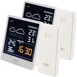 infactory Hygrometer Digital innen: 2er-Set Wetterstation mit Außensensor, VA-Farbdisplay, weiß (Thermometer Hygrometer Uhr, Außenthermometer Digitale Funk, Uhren)