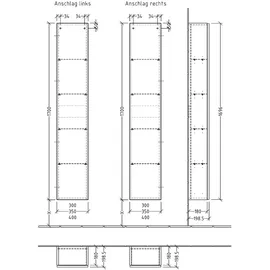 Sanipa 3way Hochschrank 40 x 17,0 x 19,9 cm Weiß Spanplatte