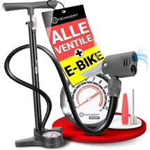HEIMwert Premium Fahrrad Luftpumpe für alle Ventile, hochpräzises Manometer, komfortable 12 bar Universal Standpumpe Fahrrad – Luftpumpe Fahrra...