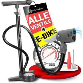 HEIMwert Premium Fahrrad Luftpumpe für alle Ventile, hochpräzises Manometer, komfortable 12 bar Universal Standpumpe Fahrrad – Luftpumpe Fahrra...