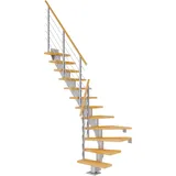 DOLLE Mittelholmtreppe Frankfurt (Breite: 75 cm, 1/4-gewendelt, Perlgrau, Farbe Stufen: Buche, Natur, Geschosshöhe: 240 – 279 cm)