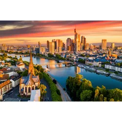 Fototapete PAPERMOON "FRANKFURT-MAIN SKYLINE WOLKENKRATZER BRÜCKE FLUSS SONNE", bunt, B:2,50m L:1,86m, Vlies, Tapeten
