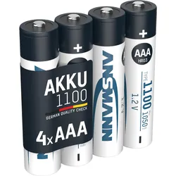 Akku AAA, 4 Stück, 1050 mAh 1,2V NiMH, Hohe Kapazität EINHEITSGRÖSSE