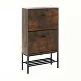 Costway Schuhschrank 87 x 22 x 46 cm 2 Klappen, 4 Ablagen braun
