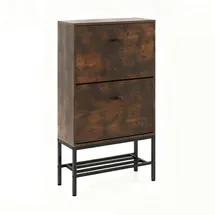 Costway Schuhschrank 87 x 22 x 46 cm 2 Klappen, 4 Ablagen braun