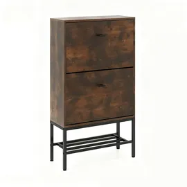 Costway Schuhschrank 87 x 22 x 46 cm 2 Klappen, 4 Ablagen braun