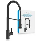 Bächlein Küchenarmatur Nedo – 360 Grad schwenkbar (matt schwarz) – Einhand-Spültischbatterie aus Edelstahl mit flexiblem Hals und Brause mit Umschalt-Taste, Wasserhahn für die Küche