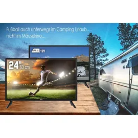 JAY-tech JTC JTCT24H39241 mit **12-Volt/230-Volt-Anschluss** und Triple Tuner (DVB-C/-S2/-T2) inkl. Kfz-Adapter - Schwarz