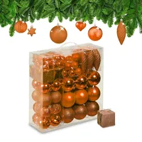 Relaxdays Weihnachtskugeln 110er Set, Kunststoff, Weihnachtsbaumdeko mit Kugeln & Lametta, Christbaumschmuck, orange