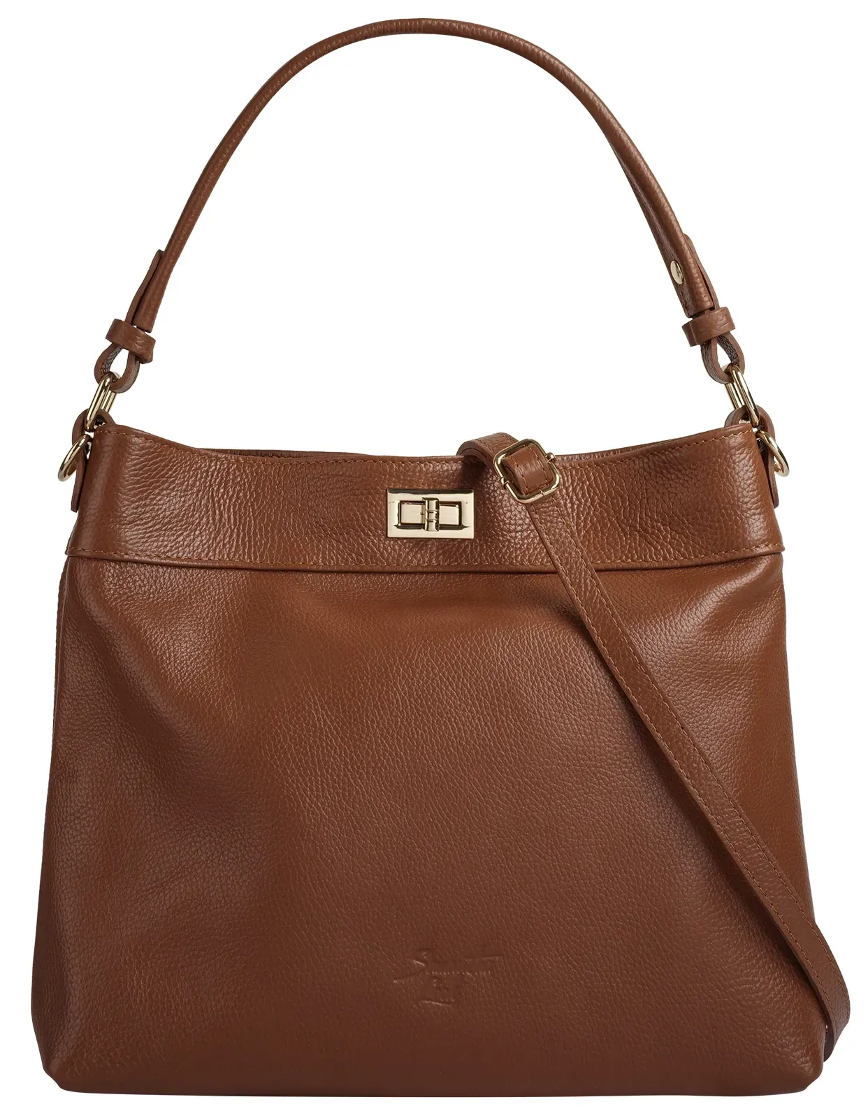 Henkeltasche SAMANTHA LOOK, Damen, Gr. B/H/T: 40cm x 28cm x 11cm onesize, cognac, Leder, leicht glänzend, unifarben, Taschen, echt Leder, Made in Italy