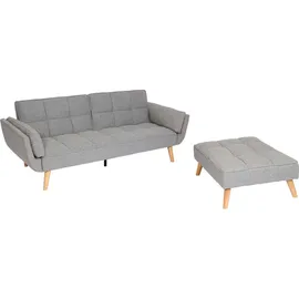 Mendler Schlafsofa HWC-K18 mit Ottomane, Couch Sofa Gästebett, Schlaffunktion 218x175cm Stoff/Textil hellgrau ~ Grau