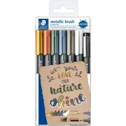 STAEDTLER 8321 TB7 Etui mit 6 metallic brush in sortierten Farben & 1 pigment liner