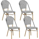 Beliani Rattanstuhl 4er Set Weiß/Schwarz/Braun
