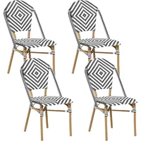 Beliani Rattanstuhl 4er Set Weiß/Schwarz/Braun
