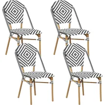Beliani Rattanstuhl 4er Set Weiß/Schwarz/Braun