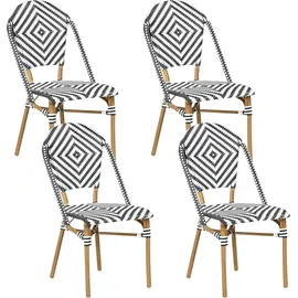 Beliani Rattanstuhl 4er Set Weiß/Schwarz/Braun
