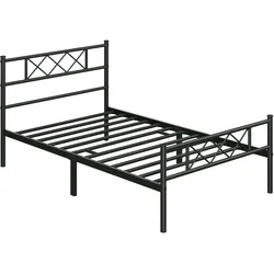 Yaheetech Modern Metallbett 90x190cm Bettgestelle mit Lattenrost, Doppelbett/Einzelbett, Bettrahmen mit Kopfteil, für Schlafzimmer Gästezimmer Schwarz