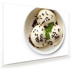 Primedeco Glasbild Wandbild Vanilleeis mit Schokolade mit Aufhängung, Süsses weiß 100 cm x 70 cm