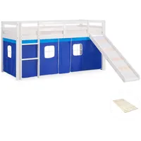 Homestyle4u Hochbett 2564 90 x 200 cm Kiefer massiv lackiert blau weiß