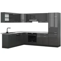 Vicco Winkelküche L-Form 227 x 287 cm Anthrazit Hochglanz