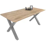 sam möbel gmbh Esszimmertisch Schweizer Kante eckig massiv & geölt Eiche 160x85 silber X-Gestell Lotte - Naturbelassen