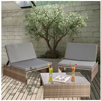 Melko Gartenlounge-Set Gartenset Lounge aus Polyrattan ver. Farben Sitzgruppe 2 Sessel Tisch, (Stück), Wasserabweisend grau