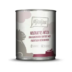 MJAMJAM Leckere Mahlzeit 800g Dose Katzennassfutter 6 x 800 Gramm herzhaftes Wild & Kaninchen an fruchtigen Heidelbeeren