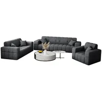 Fun Möbel Polstergarnitur Sofaset Designersofa NANCY 3-2-1 in Stoff Harmony, (Set, 3-tlg., inkl. 5 Zierkissen), Rundumbezug grau