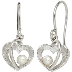 Perlenohrringe JOBO, silber (silber 925), Ohrringe, Damen, Silber 925 (Sterlingsilber)-Perlen, Silber 925 (Sterlingsilber), Perlen, Herz 925 Silber mit Süßwasser-Zuchtperlen