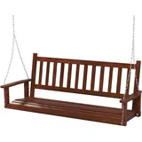 Costway Hängebank aus Massivholz, 3-Sitzer Gartenschaukel zum Aufhängen, Hollywoodschaukel bis 360 kg belastbar, Outdoor-Schaukelbank für Terrasse, Garten, Hof, Braun, 168 x 65 x 63 cm