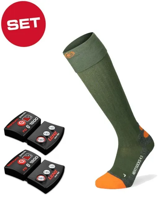 LENZ HEAT 4.1 Socken 2026 green/orange inkl. LITHIUM RCB 1800 Pack - 39-41