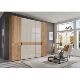 Wiemann Drehtürenschrank WIEMANN "Cardiff", beige (glas champagner), B:246,3cm H:236cm T:58cm, Floatglas, Hartfaserplatte, Holzwerkstoff, Massivholz, Schränke, Drehtürenschrank, inkl. Türdämpfung