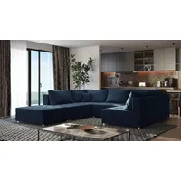 Fun Möbel Wohnlandschaft Sofa ANDRO Schlaffunktion und Hocker Stoff Fresh Dunkelblau