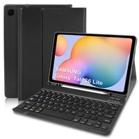 Hülle mit Tastatur für Samsung Galaxy Tab S6 Lite 2024/2022/2020, Schutzhülle mit Pencil Halter Wireless Tastatur (Deutsches Layout) für Tab S6 Lite 10,4' (P610/P613/P615/P619/P620/P5625), Schwarz