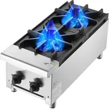 Vevor Kommerzieller Gasherd Gaskochherd mit 2 Gaskochfelder, Propan / Erdgas-Kochherd Edelstahl-Gaskochplatte, kommerzielles Kochgerät 305 x 770 x 335 mm für Restaurants Hotel Café 14 kW