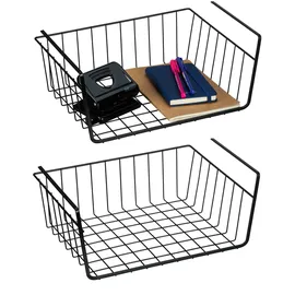 Relaxdays Unterregalhängekorb, im 2er Set, für Schrank, Regal und Schreibtisch, Einhängekorb aus Eisendraht, schwarz