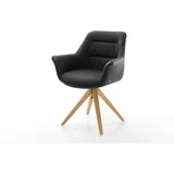 DeLife Esszimmerstuhl Kaira-Flex Echt-Leder Schwarz Holzgestell kantig Natur,