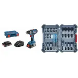 Bosch Professional 18V System Akku-Bohrschrauber GSR 18-2-LI (inkl. Akku, Ladegerät, L-Case) + 35tlg. MultiConstruction Bohrer- und Impact Control Schrauberbit-Set, Zubehör