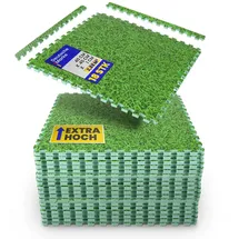 BestLivings Schutzmatten 40x40 cm - Extradick 1 cm - (18er Pack / 2,88m2) Gras - Optik mit Rand, Bodenschutzmatte Puzzlematte - Modular und Flexibel erweiterbare Unterlegmatte