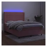 vidaXL Boxspringbett mit Matratze & LED Rosa 140x200 cm Samt