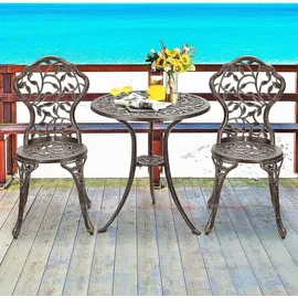 Goplus 3 tlg. Bistro Set, mit 2 Stühlen, Gartenmöbel Set, Alu, Gartenset Balkonset antik, Balkonmöbel Set Sitzgruppe Outdoor Bronze