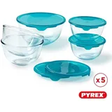 Pyrex Pyrex® Set mit 5 Ruhrschüsseln aus borosilikat Glas mit Deckel (2 x 0,5 l + 2 x 1 l + 1 x 2 l) BPA-frei |geeignet für Spülmaschine, Mikrowelle und Backofen