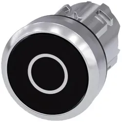 Siemens 3SU10500AB100AD0 Drucktaster, 22mm, rund, Metall, hochglanz, schwarz, Beschriftung: O, Druckknopf