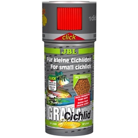 JBL GranaCichlid 40656 Premium Alleinfutter für räuberische Buntbarsche, Granulat Klickdosierer 250 ml