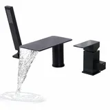 BAITUJIE 3 Loch Badewannenarmatur mit Wasserfall, 3 Loch Armatur Badewanne Matt Schwarz Badewannenarmatur mit Handbrause